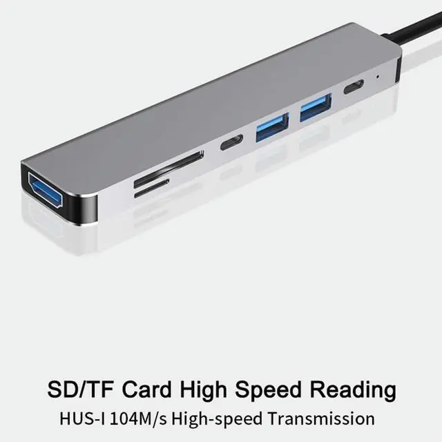 Main image of USB Docking Station , 7-In-1 Hub, With PD100W, SD/TF, -Compatible, 4 USB Multi-Port Adapter, For Laptops, Phones D