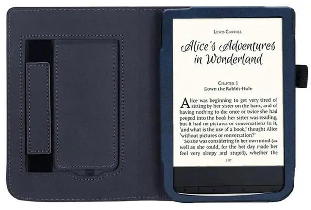 Alt view image 4 of 5 - Ageryu For Pocketbook Touch HD 3 E-Reader Stand Cover Flip PU Case With Hand Holder Easy Install Easy To Use Dark Blue