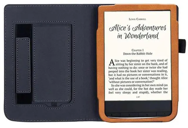 Alt view image 3 of 5 - Ageryu For Pocketbook Touch HD 3 E-Reader Stand Cover Flip PU Case With Hand Holder Easy Install Easy To Use Dark Blue