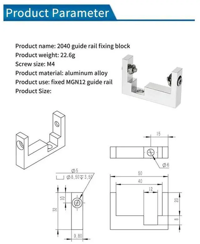 Alt view image 4 of 4 - Ageryu For Ender 3 2040 Aluminum Alloy Profile Fixing Block 3D Printer Parts For MGN12 Linear Guide Rail Fixed Block