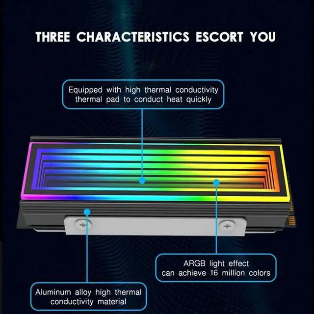 Alt view image 6 of 7 - Ageryu M.2 ARGB Computer Radiator 2280 SSD M2 Radiator PC RGB M.2 Nvme Cooler Heatsink M2 ARGB Radiator Endless Abyss Effect Black-N33R