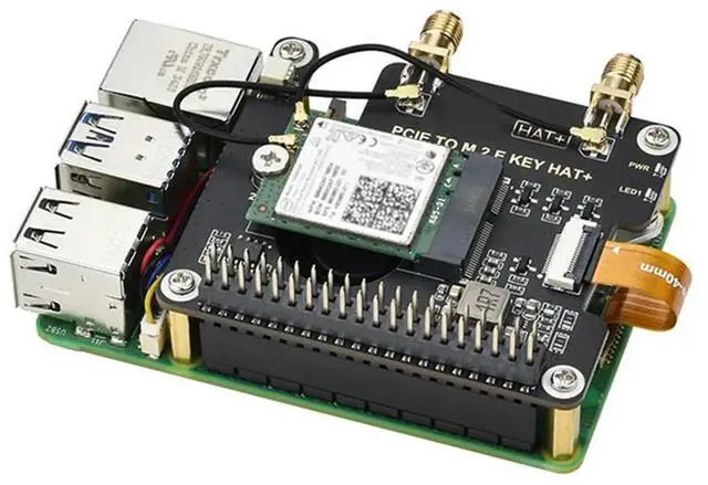 Alt view image 2 of 4 - For Pi 5 Pcie To M.2 EKEY Adapter Board With 16P Cable SMA Antenna Connector For NGFF Wireless Cards