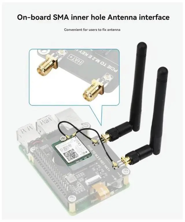 Alt view image 4 of 4 - For Pi 5 Pcie To M.2 EKEY Adapter Board With 16P Cable SMA Antenna Connector For NGFF Wireless Cards