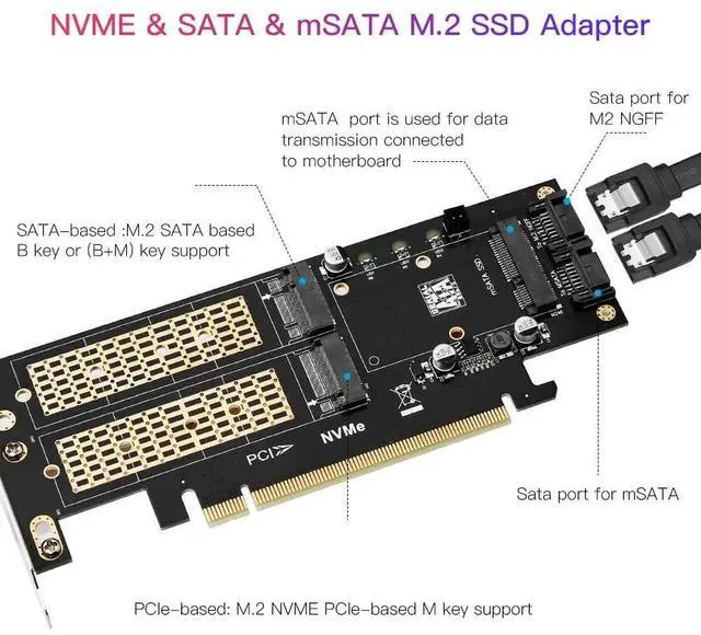 Alt view image 3 of 3 - Ageryu 3 In 1 NGFF And MSATA SSD Adapter Card,M.2 NVME To PCIE/M.2 SATA SSD To SATA III/MSATA To SATA Adapter For 2280/2260
