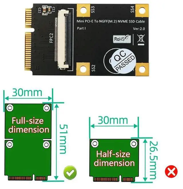 Main image of M.2 NVME SSD To Mini PCI-E Adapter With FFC Cable For M.2 M-Key 2230/2242/2260/2280 NVME SSD Converter Extension Cord