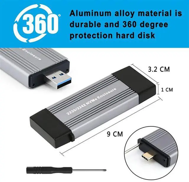 Alt view image 4 of 4 - Ageryu NVME SSD Case M2 Adapter NVME External Enclosure PCIE NVME M/M+B Key To USB 3.1 10Gbps Supports 2230 2242 M.2 SSD Box