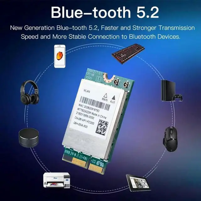 Alt view image 3 of 4 - Workmanshipp-Wifi 6E MT7922 M.2 Wireless Card 5374Mbps Bluetooth 5.2 Network Adapter 802.11Ax 2.4G/5G/6Ghz Wifi Card F