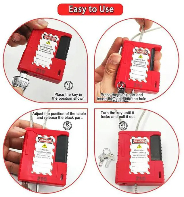 Main image of Ageryu Lockout Tagout Cable Lock - 3.3Ft Adjustable Cable Lock, Steel Cable Lock With Vinyl Coating, Loto-Cable-N33R