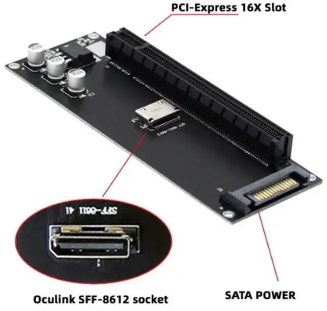 Alt view image 3 of 4 - PCIe to SFF-8611 Adapter,Oculink SFF-8611 to PCIe PCI-Express 16X 4X Adapter with SATA Power Port for Mainboard Graphics