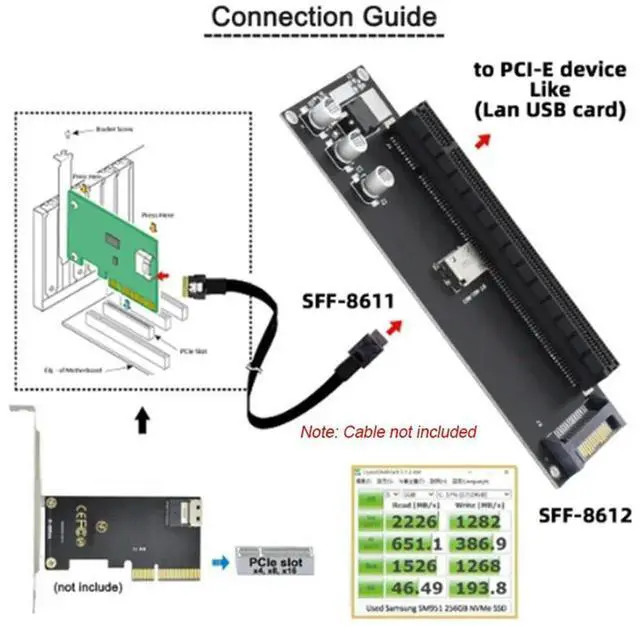 Alt view image 4 of 4 - PCIe to SFF-8611 Adapter,Oculink SFF-8611 to PCIe PCI-Express 16X 4X Adapter with SATA Power Port for Mainboard Graphics