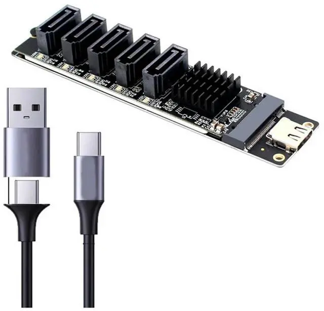 Main image of TYPE-C to 5 Port SATA3.0 Adapter Card Riser Card JM575+JMS580 SATA3 6Gbps USB10G Chassis Server PC Computer Expansion