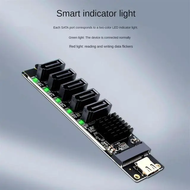 Alt view image 3 of 4 - TYPE-C to 5 Port SATA3.0 Adapter Card Riser Card JM575+JMS580 SATA3 6Gbps USB10G Chassis Server PC Computer Expansion