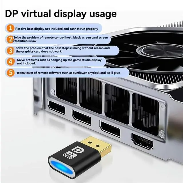Alt view image 4 of 4 - Ageryu 4K Displayport Dummy Plug DP Virtual Display Adapter DP Dummy Plug EDID Headless Ghost Emulator Accessories For PC-N33R