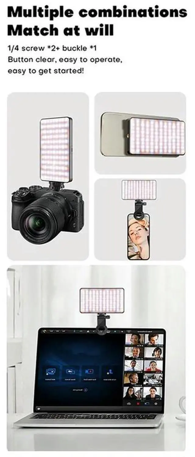 Alt view image 2 of 4 - Workmanshipp-M20 RGB Fill Light Magnetic Cell Double-Sided Selfie Light Clip-On Flat Light For Camera & Makeup Video C