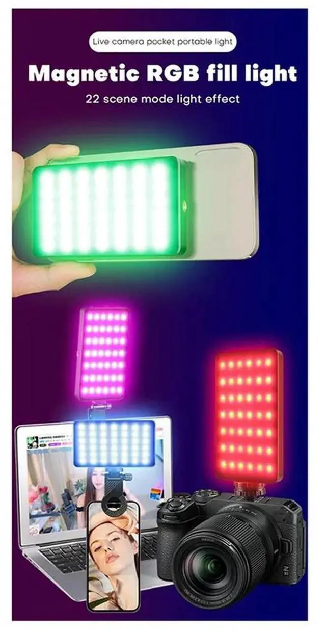 Main image of Workmanshipp-M20 RGB Fill Light Magnetic Cell Double-Sided Selfie Light Clip-On Flat Light For Camera & Makeup Video C