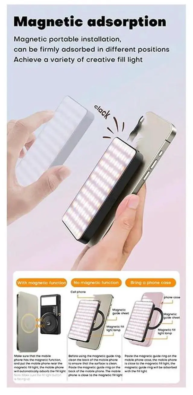 Alt view image 4 of 4 - Workmanshipp-M20 RGB Fill Light Magnetic Cell Double-Sided Selfie Light Clip-On Flat Light For Camera & Makeup Video C