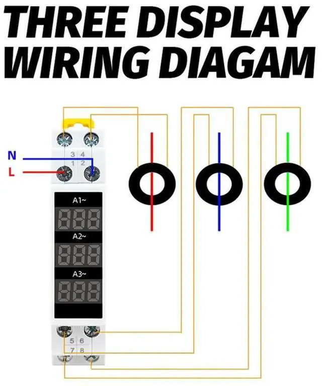 Alt view image 2 of 4 - Ageryu 1Set Din Rail Mount 3 Phase Ampere Meter Mini Modular Current Meter Gauge Indicator ABS-N33R