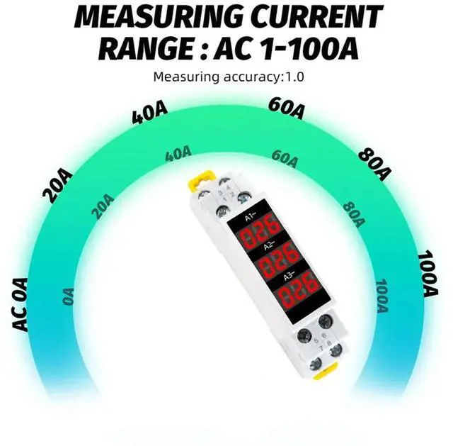 Alt view image 3 of 4 - Ageryu 1Set Din Rail Mount 3 Phase Ampere Meter Mini Modular Current Meter Gauge Indicator ABS-N33R