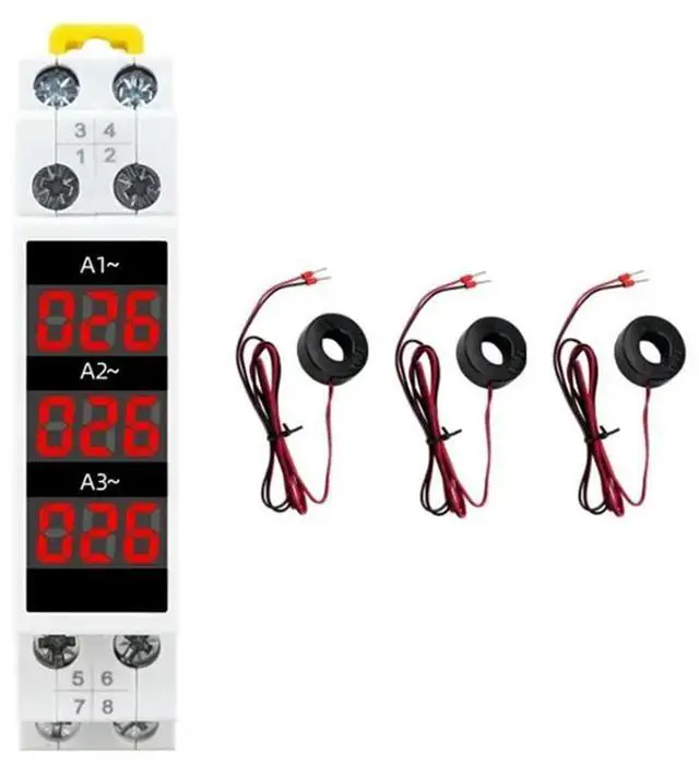 Alt view image 4 of 4 - Ageryu 1Set Din Rail Mount 3 Phase Ampere Meter Mini Modular Current Meter Gauge Indicator ABS-N33R