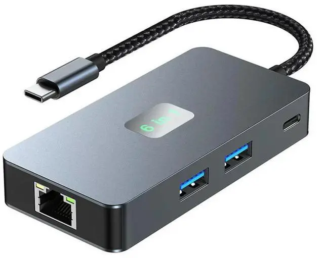 Alt view image 2 of 4 - 6-In-1 USB C Hub USB 3.2 Type C Hub Laptop Docking Station Gigabit+USB3.2(10Gbps)+4K/60Hz HD+PD100W Fast Charge