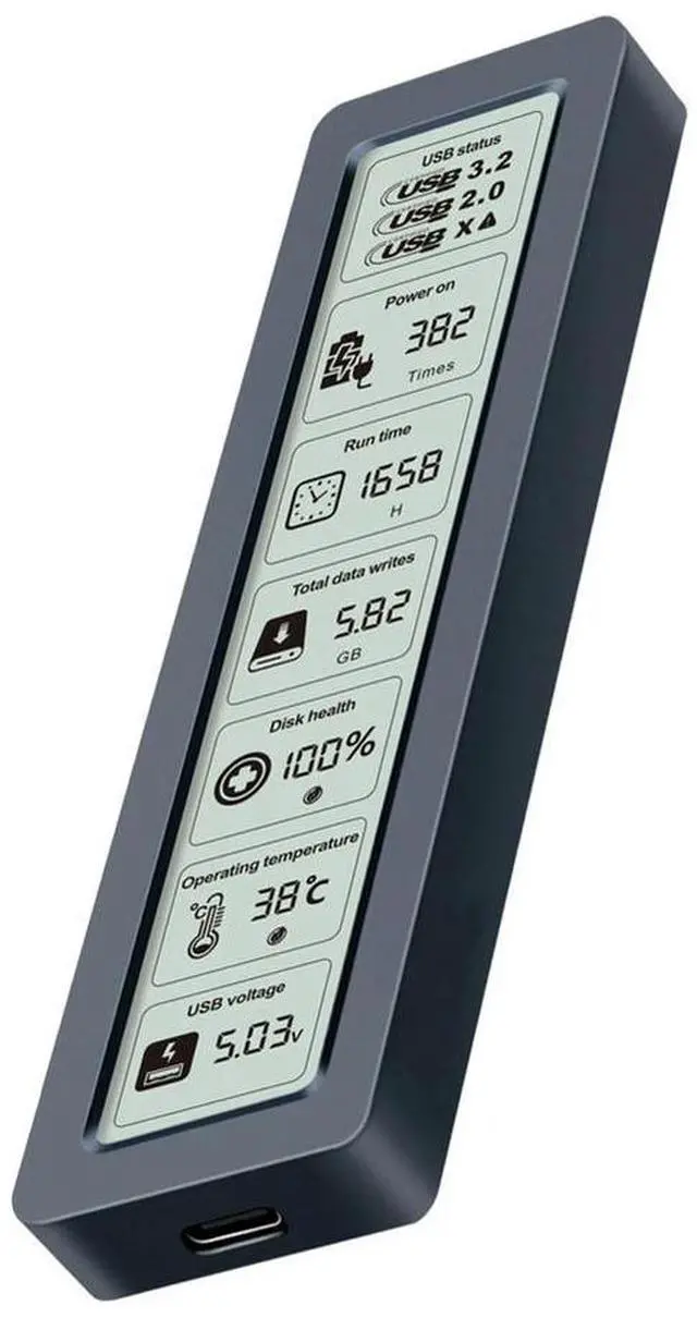 Alt view image 4 of 4 - Ageryu M. 2 NVME/NGFF SATA SSD Enclosure with Display Screen ligent Digital Health Detection USB3.2 Gen2 Type-C 10Gbps