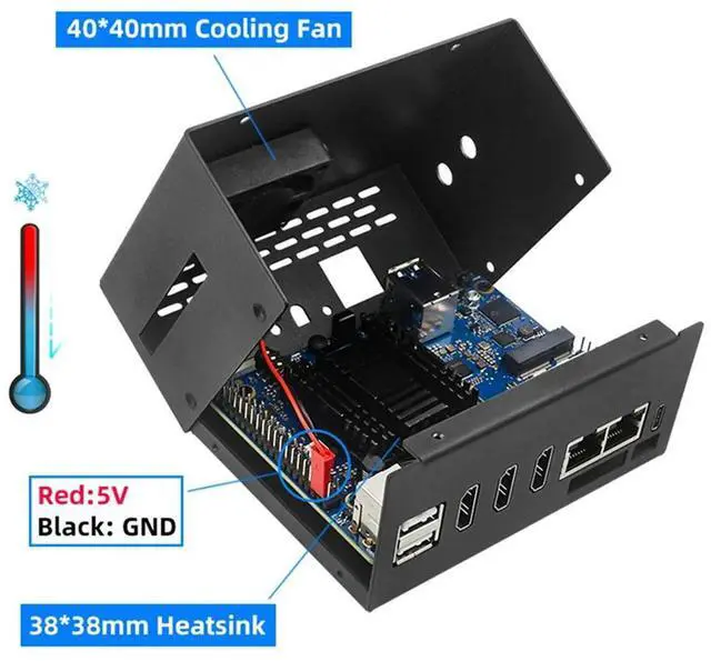 Alt view image 4 of 4 - Ageryu Metal Case Case For Orange Pi 5 Plus With Cooling Fan Heat Sink 2 Antenna Wifi6 BT For OPI 5 Plus 4 / 8 /