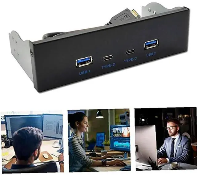 Alt view image 3 of 4 - USB3.2 TYPE-C 10Gbps Optical Drive Panel 2X USB GEN2+2X TYPE-C 3.5-Inch 5.25-Inch HUB 19PIN to C-Port Front Back Plug