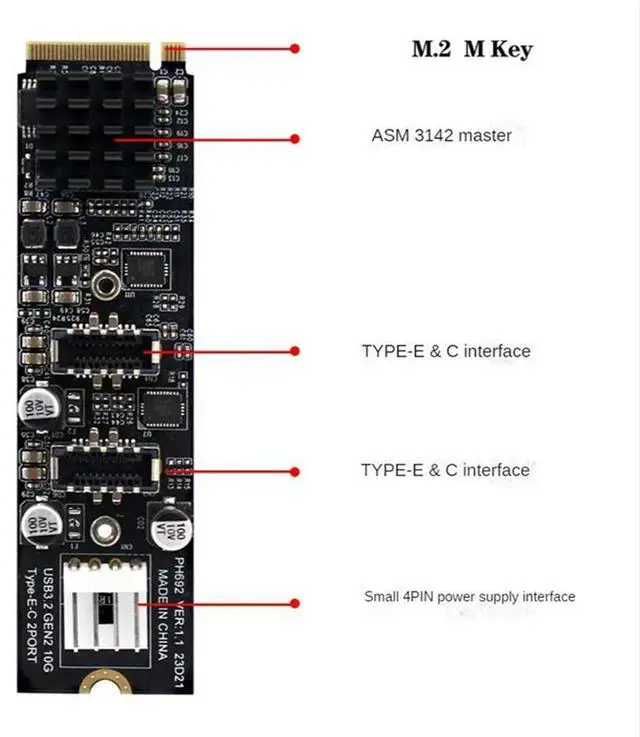 Alt view image 4 of 4 - M.2 PCIE To USB3.0 TYPE-E TYPE-C Expansion Card M.2 Pcie To USB3 TYPE -E TYPE-E Expansion Card