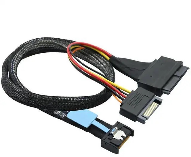 Main image of Gen5 MCIO Slimline SFF-8654 4I To SAS 8639 U.2 Adapter Cable + 15P SATA Power Cable Converter Wire Cord