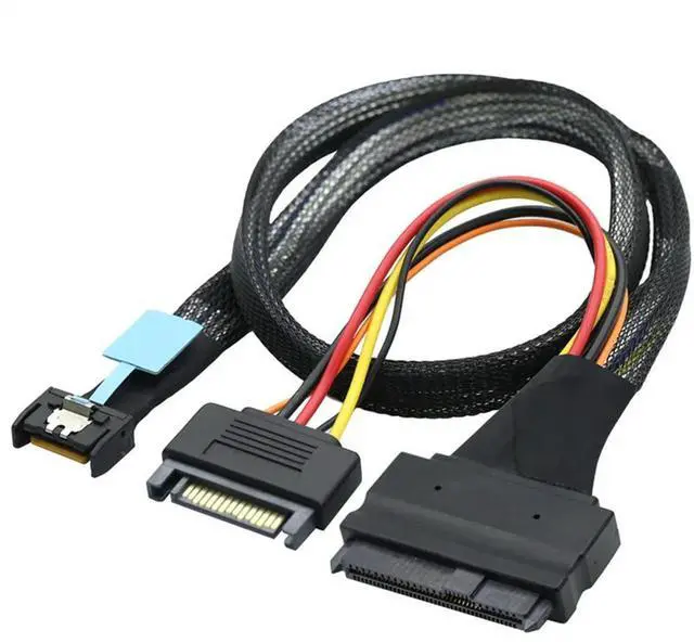 Alt view image 3 of 4 - Gen5 MCIO Slimline SFF-8654 4I To SAS 8639 U.2 Adapter Cable + 15P SATA Power Cable Converter Wire Cord