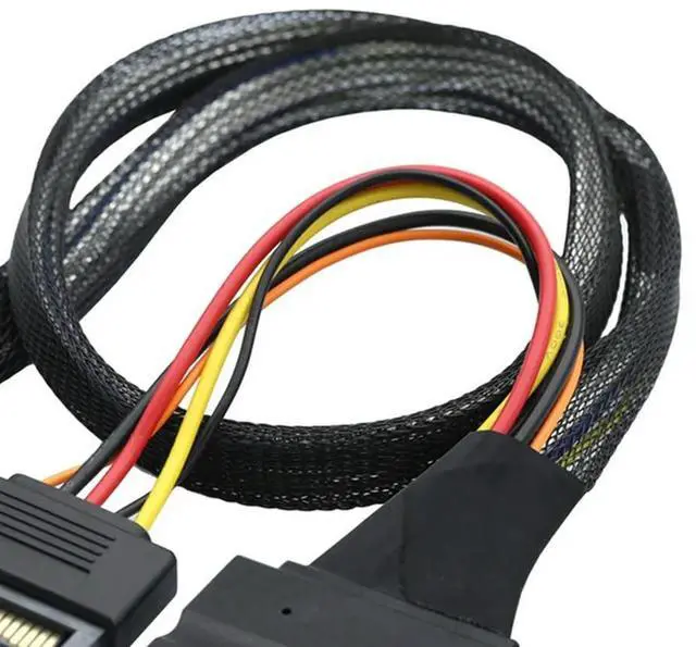 Alt view image 4 of 4 - Gen5 MCIO Slimline SFF-8654 4I To SAS 8639 U.2 Adapter Cable + 15P SATA Power Cable Converter Wire Cord