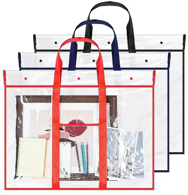 Alt view image 4 of 4 - Workmanshipp-3 Pack Large Poster Storage Bag Bulletin Board Holder Art PVC Folder With Pocket Transparent Art Portfoli
