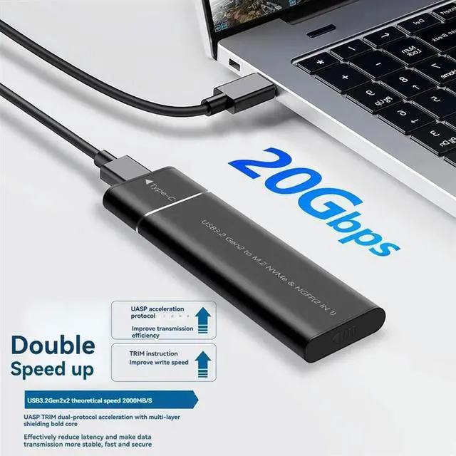 Alt view image 4 of 4 - Ageryu M.2 Nvme SATA SSD Enclosure Adapter Tool-Free USB 3.2 Gen2 20Gbps External Nvme To USB SATA M-Key / B+M Key