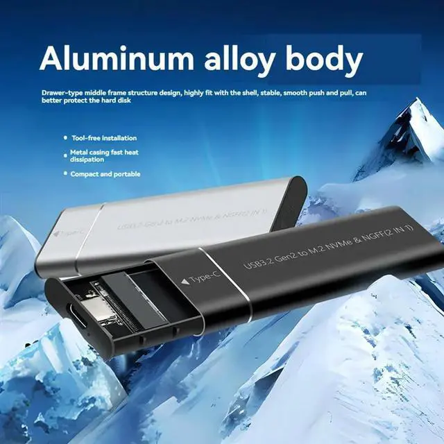 Alt view image 3 of 4 - Ageryu M.2 Nvme SATA SSD Enclosure Adapter Tool-Free USB 3.2 Gen2 20Gbps External Nvme To USB SATA M-Key / B+M Key