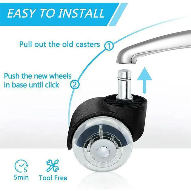 Alt view image 3 of 4 - 5Pcs Office Chair Caster Wheels,2 In Heavy Duty Double Casters, Twin Ball Bearing Replacement Computer Desk Chair Whee