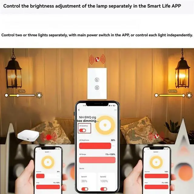 Alt view image 2 of 4 - Ageryu Tuya Smart Zigbee Multi-Gang Light Dimmer Switch Independents Control Smart Tuya APP Control Works With Alexa Home C US Plug-N33