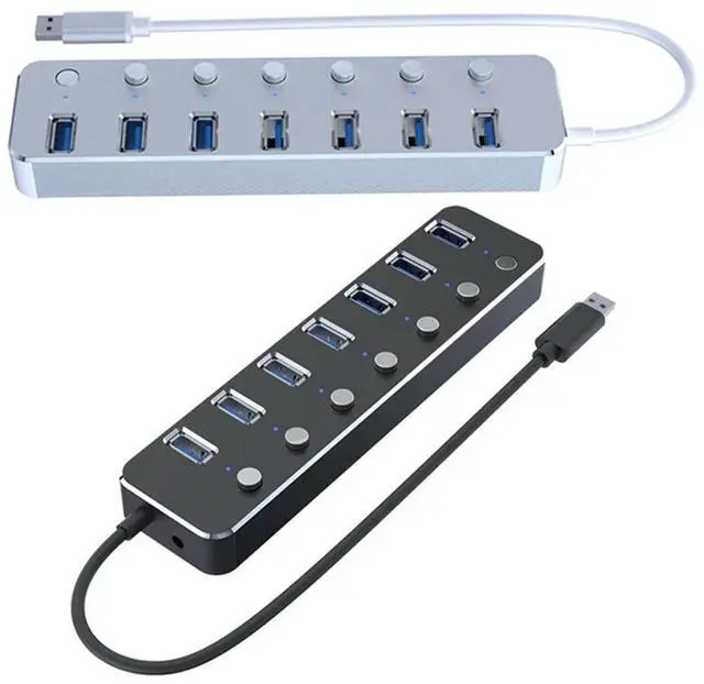 Alt view image 2 of 4 - USB 3.0 Power Adapter 7 Ports Aluminum Alloy Splitter Hub USB Multi Extender Switch 1.2M Cable Hub Kit USB Hub 3.0 EU Plug B-N33