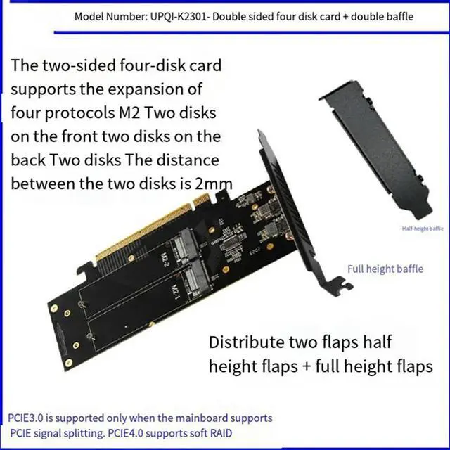 Main image of Ageryu Double-Sided 4-Disk NVME RAID Card Pciex16 To NVME SSD Hard Drive Adapter Card RAID Array Expansion Split Card Accesso