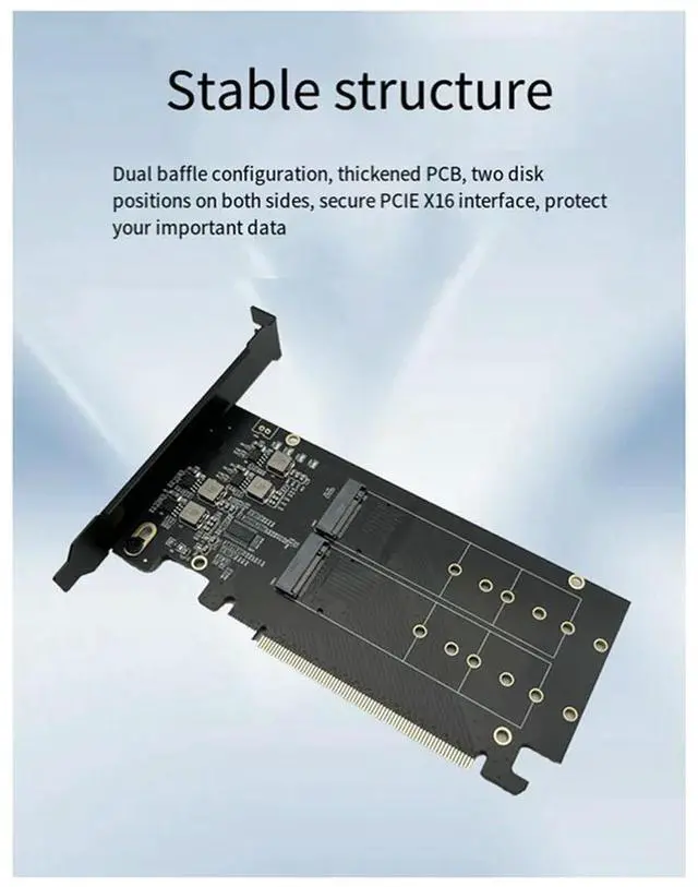 Alt view image 4 of 4 - Ageryu Double-Sided 4-Disk NVME RAID Card Pciex16 To NVME SSD Hard Drive Adapter Card RAID Array Expansion Split Card Accesso