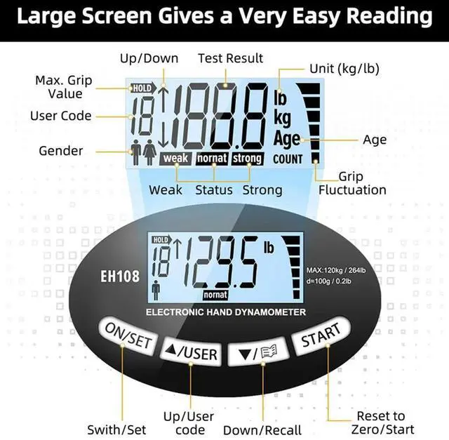 Alt view image 2 of 4 - Ageryu Grip Strength Tester 265Lbs/120Kg Digital Hand Dynamometer Grip Strength Meter USB LCD Screen-N33R