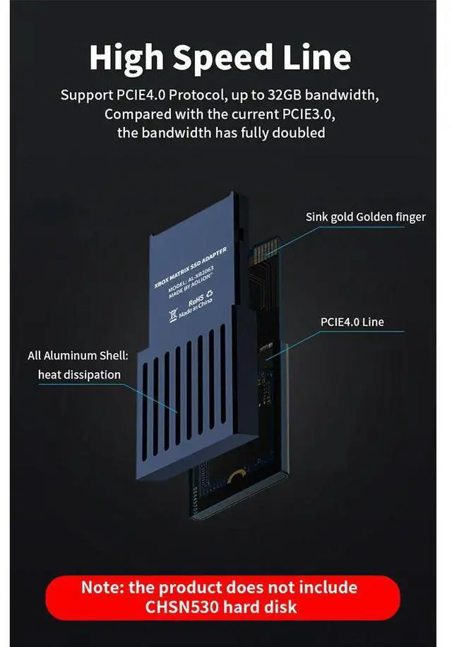 Alt view image 4 of 4 - Ageryu External Hard Drive Conversion Box For Series X/S Host M.2 Hard Drive Expansion Card Box For CHSN530 1TB Hard Disk-N33R