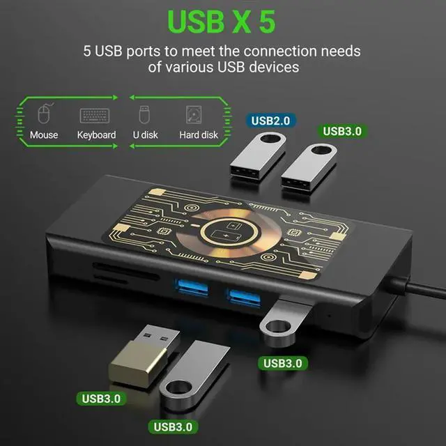 Main image of 12 In 1 Wireless Charging Hub USB-C Docking Station Dual Monitor With VGA,USB3.0/2.0,SD/TF,RJ45 100M,Audio3.5
