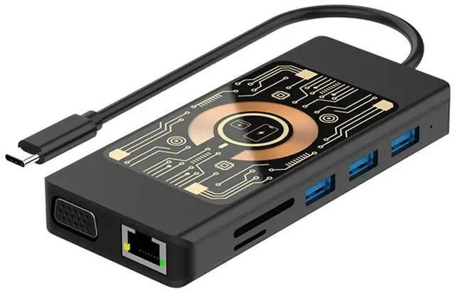 Alt view image 4 of 4 - 12 In 1 Wireless Charging Hub USB-C Docking Station Dual Monitor With VGA,USB3.0/2.0,SD/TF,RJ45 100M,Audio3.5