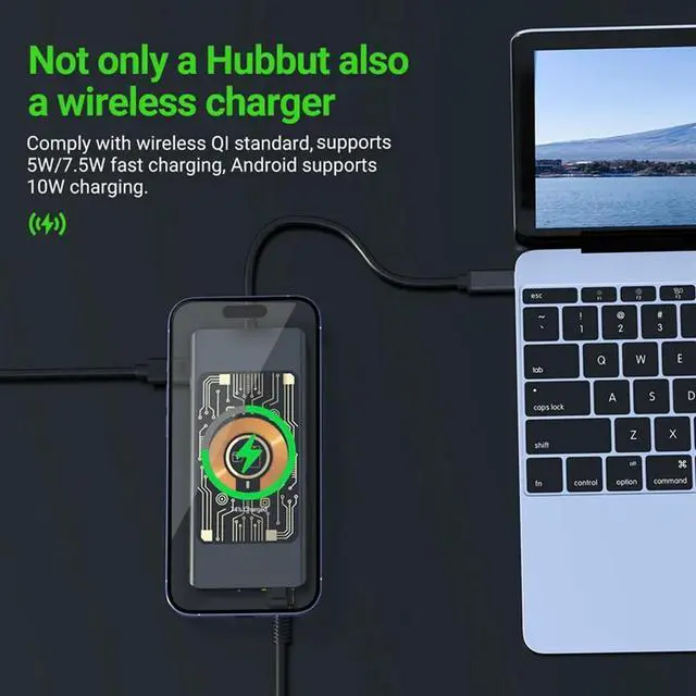 Alt view image 3 of 4 - 12 In 1 Wireless Charging Hub USB-C Docking Station Dual Monitor With VGA,USB3.0/2.0,SD/TF,RJ45 100M,Audio3.5