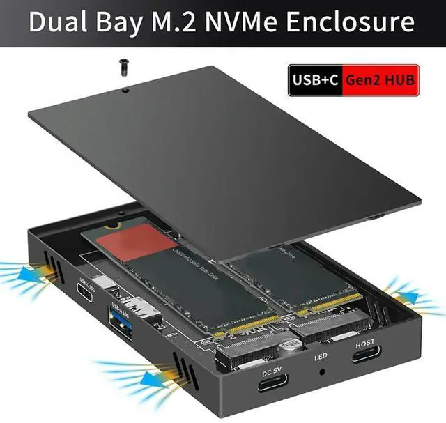 Alt view image 2 of 4 - Ageryu Workmanshipp-2230 M.2 SSD Case M.2 Nvme SSD Docking Station 10Gbps Dual-Bay Aluminum Hard Drive Case For PC And Laptop