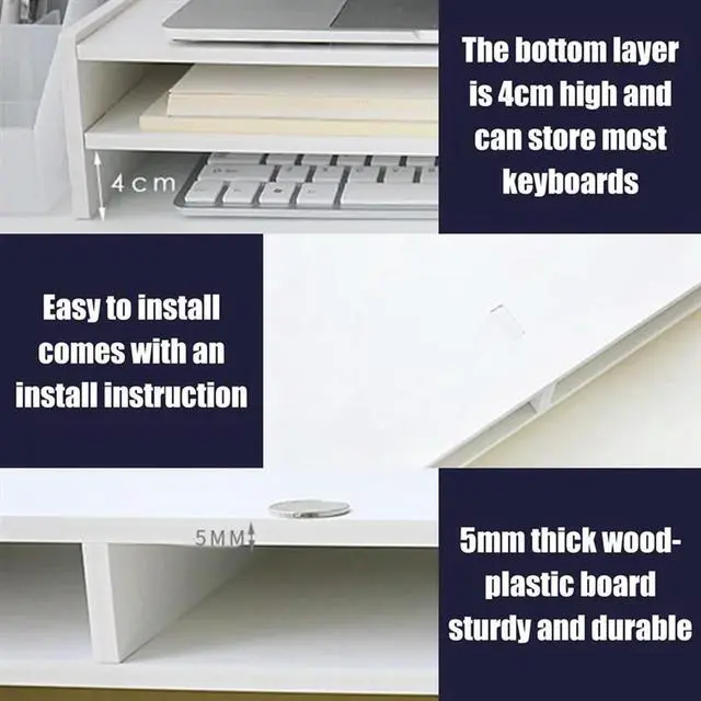 Alt view image 3 of 4 - Computer Monitor Stand Riser Multi-Function PC Laptop Holder Desk Organizer Shelf Easy Assemble For Home Desktop