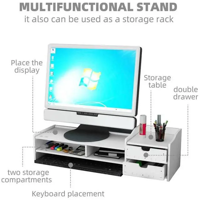 Alt view image 2 of 4 - Computer Monitor Stand Riser Multi-Function PC Laptop Holder Desk Organizer Shelf Easy Assemble For Home Desktop