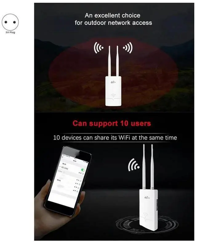Alt view image 4 of 4 - Outdoor 4G Wifi Router 150Mbps Wireless Wifi Router High Speed Dual External Antenna with SIM Card Slot EU Plug