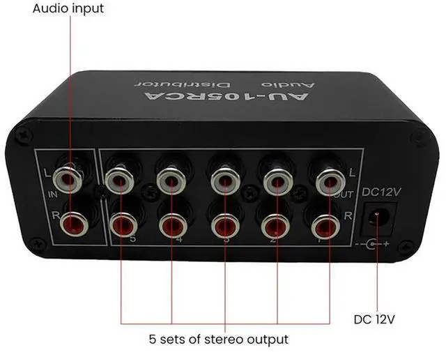 Alt view image 4 of 4 - Ageryu AU-105RCA Audio Distributor Stereo Audio Mixer 1 Input 5 Output Multi-Channel Audio Distributor For RCA Volume Controls-N33R