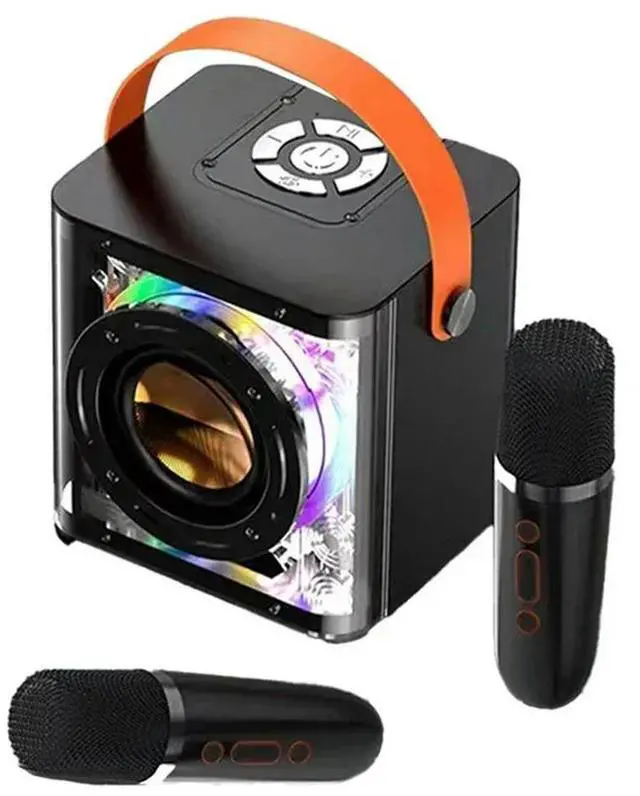 Alt view image 3 of 4 - Ageryu Portable Mini Karaoke Machine Set Bluetooth Speaker Colorful Light Surround With 2 Wireless Microphones For Kid Adults-N33R
